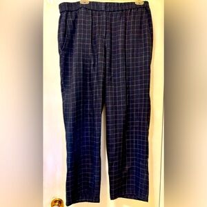 Eileen Fisher 100% Silk Trousers office pant Navy Plaid Ankle length size Medium